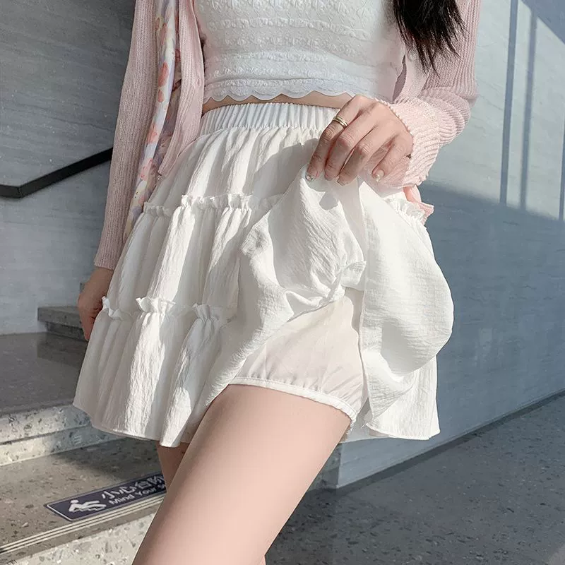 Сладкий белый торт короткая юбка женская летняя 2025 новая юбка с высокой талией