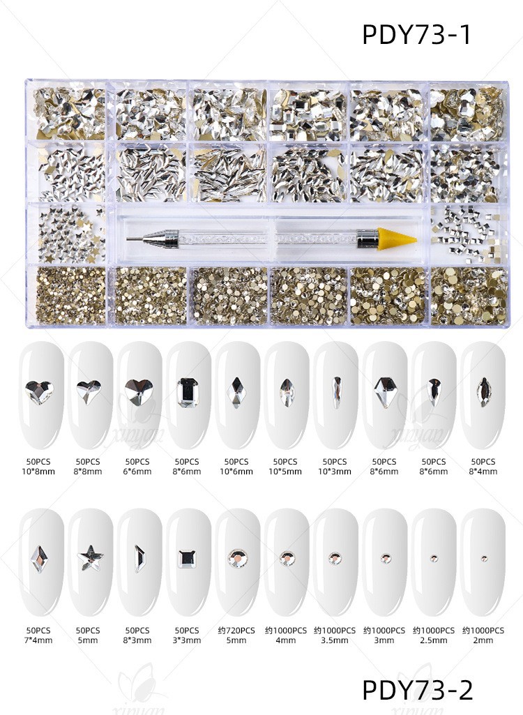 Aurora Flat-Bottomed Irregular-Shaped Rhinestones 21 Grids Nail Art Decorations Gold Base Ab Glass Rhinestones Nail Accessories Wholesale Crystal Rhinestones