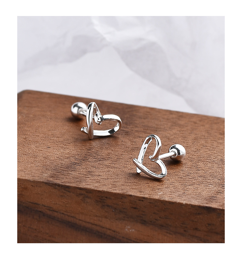 925 Sterling Silver Material 1 Pair 925 Sterling Silver Heart Shape Ear Studs