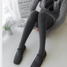 包邮220g平纹和竖条纯棉加绒打底裤女秋冬款深灰加大西瓜裆连裤袜