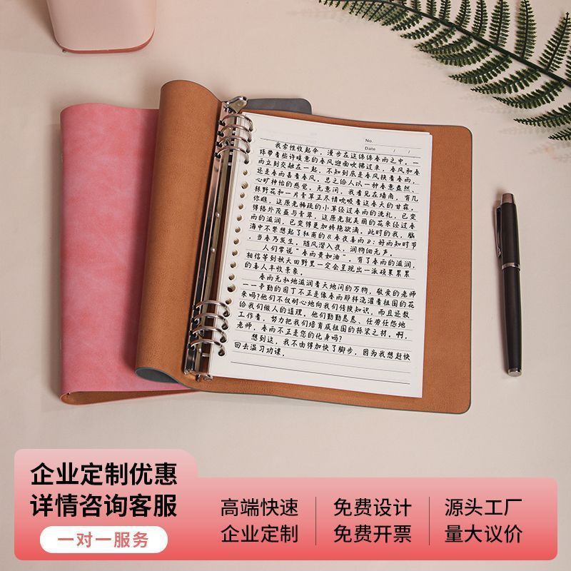 软皮外壳B5九孔活页本活页夹文件夹可拆卸高颜值不硌手封面A5六孔