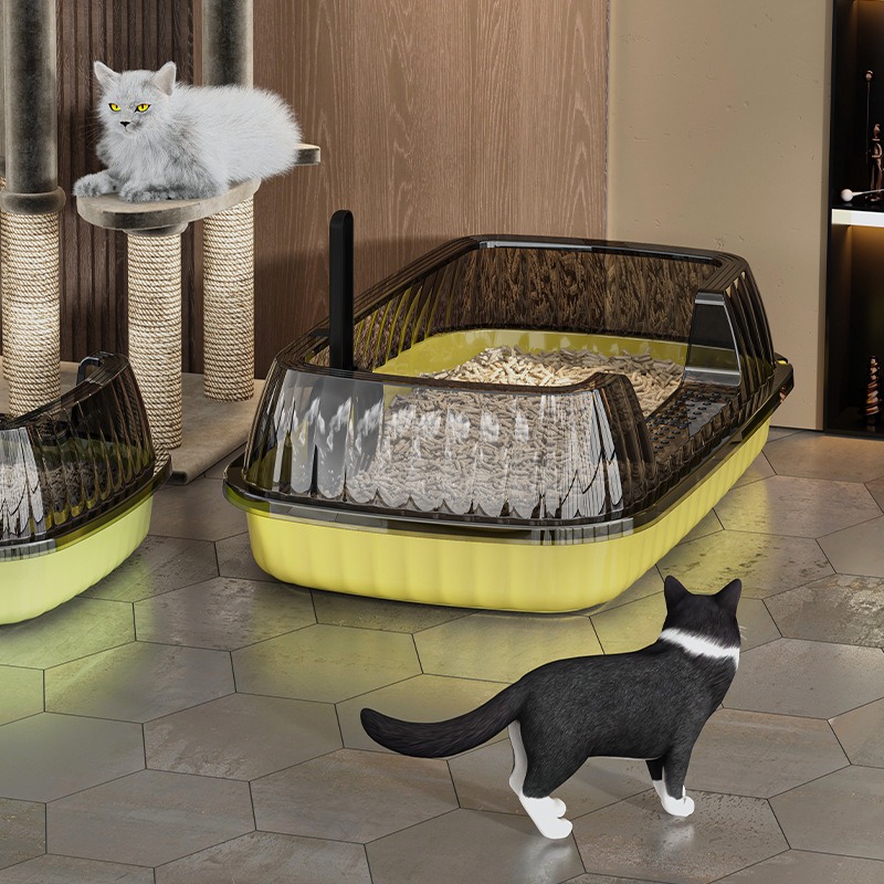 Basina de arena para gatos de mascotas, cerca alta para gatos jóvenes, inodoro para gatos cerrado para gatos abierto a prueba de salpicaduras externas