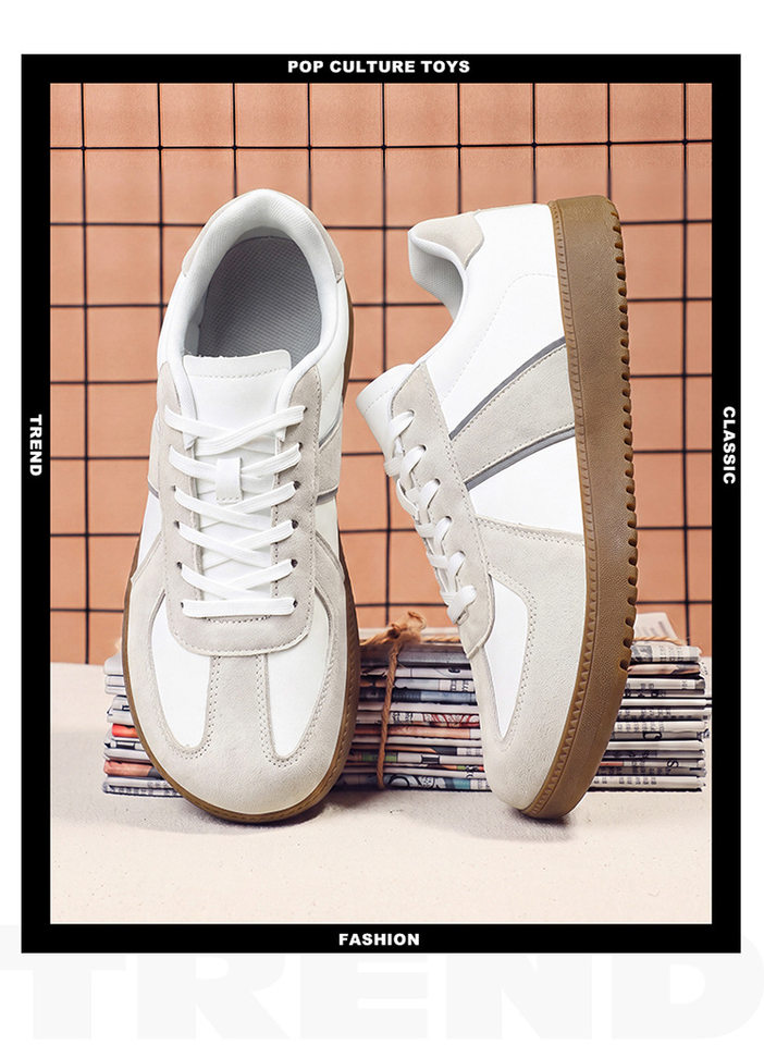 Giày sneaker da lì phối lưới form rộng mũi tròn, đế cao 3–5 cm, dây buộc, unisex — Trắng đen, Xám trắng, đen chi tiết 6