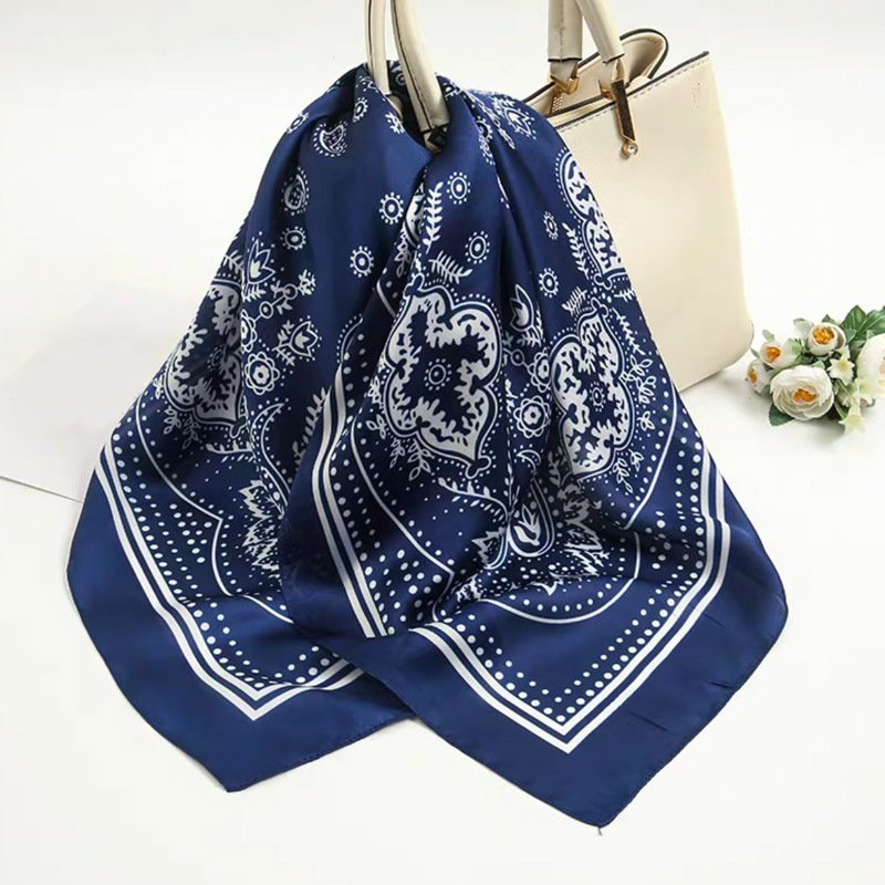 97 Cashew Flower Hidden Blue Square Scarf