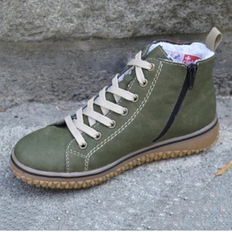 유럽과 미국 대외 무역 플러스 사이즈 새로운 스노우 부츠 플랫 힐 울 스티치 레이스 업 마틴 부츠 가을과 겨울 면 짧은 부츠 여성용