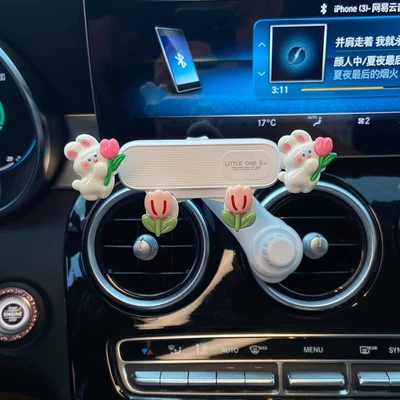 Car phone holder Outlet Special for Women 2025 - hug-tulip-rabbit-white-pattern-bracket-extended-support-bar