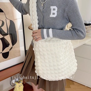 Customized Bubble Pleated Crossbody Bag, New Shoulder Canvas Bag, Work Clothing Storage Bag, Customizable Logo