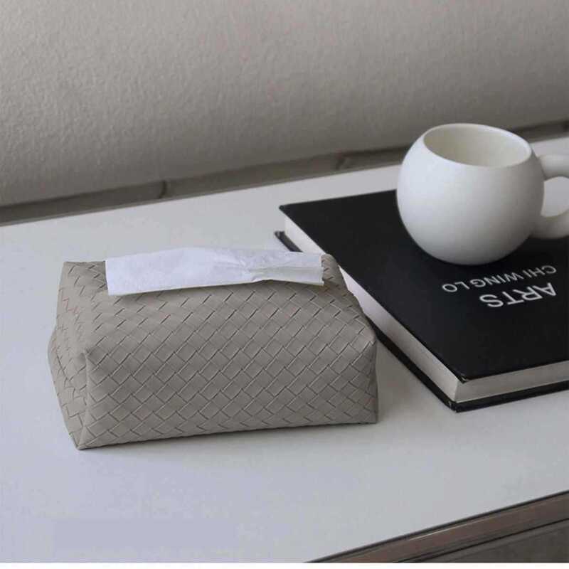 ティッシュ箱を編む客間の軽い高級な皮質の紙箱の高級感のある家庭用茶のナプキンの収納箱|undefined