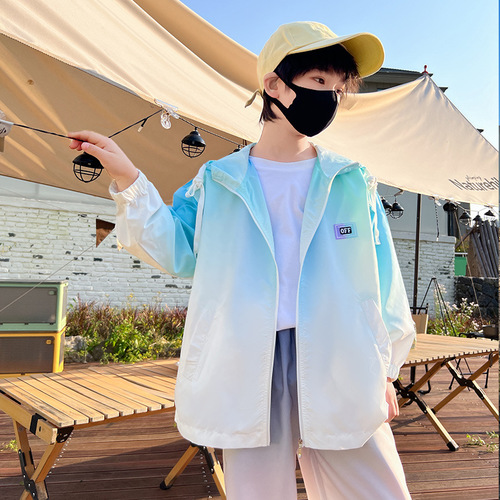 Children's Sun Protection Clothing Summer Children's Clothing Children's Letter Sun Protection Clothing Middle and Large Children's Casual Hooded Skin Clothing Fashion Outwear 