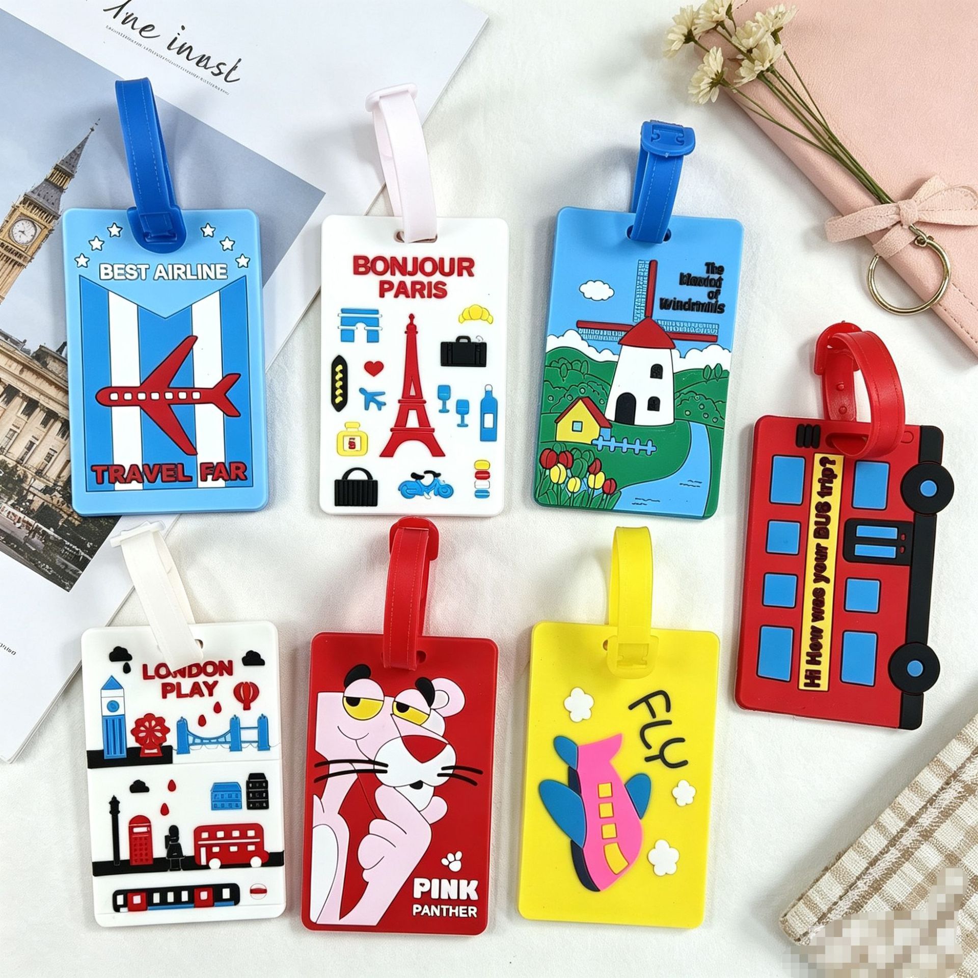 Factory wholesale cartoon card set PVC soft rubber luggage tag registration tag creative cute checked luggage tag
