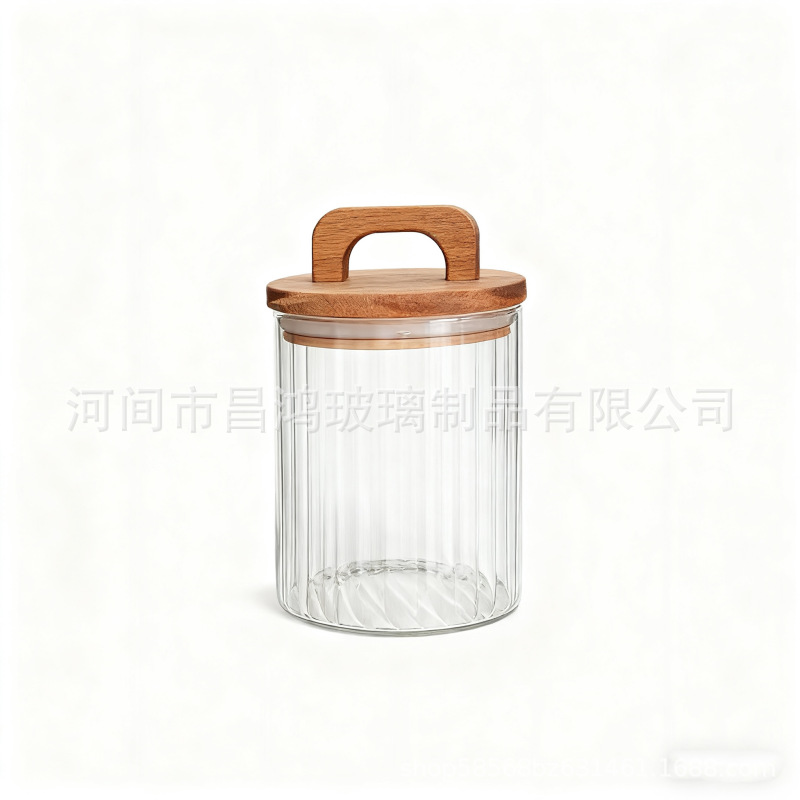 Latas de vidrio rayadas selladas latas selladas de madera de acacia de gran calibre latas selladas de alta borosilicato a prueba de humedad latas de almacenamiento de granos de café de té image 7