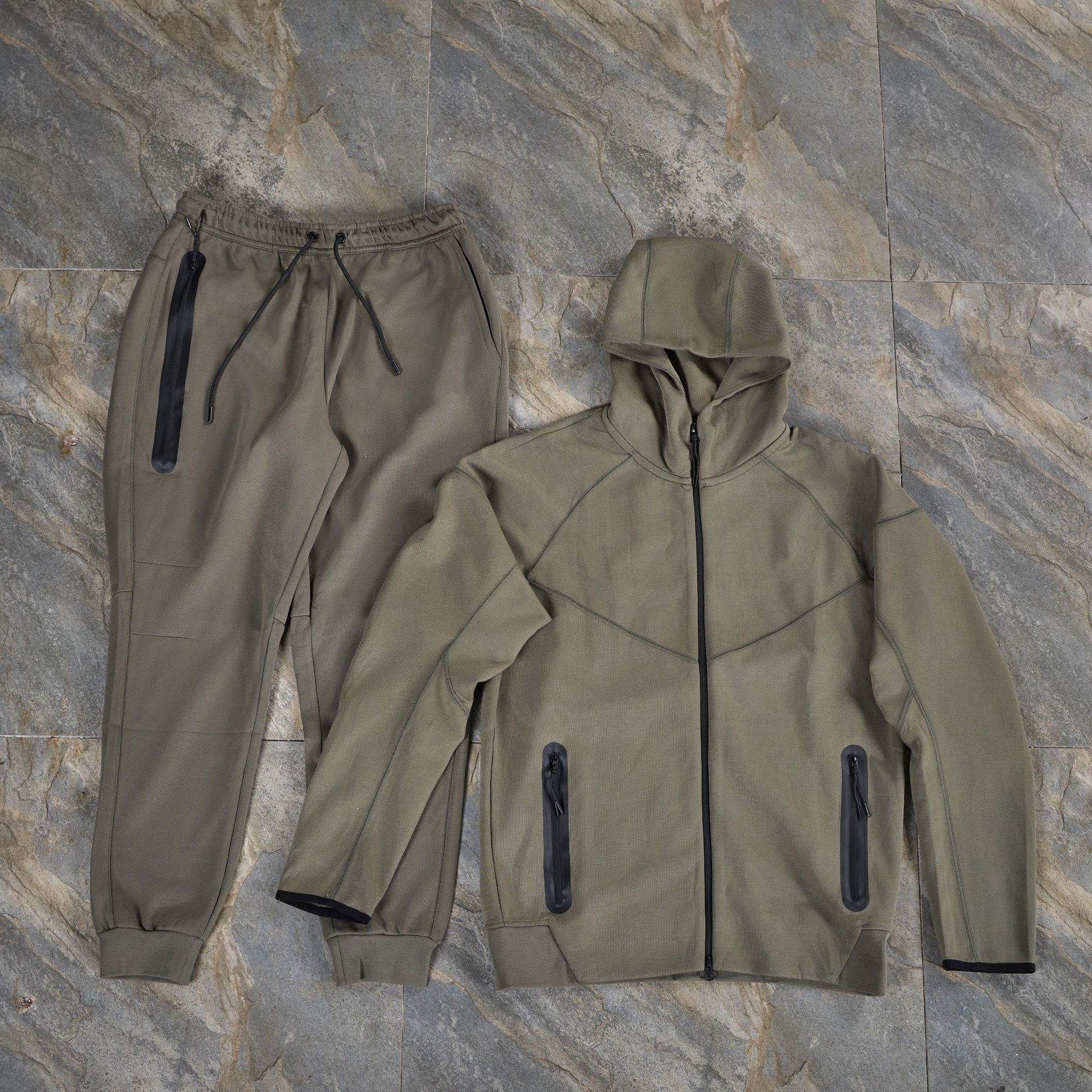 Traje deportivo de algodón de aire traje deportivo de hombre manga larga chaqueta con capuzas de color con cremallera prensada pantalones de seguridad