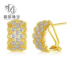Muging Jewelry Italian Woven Pattern Engraved Diamond Setting Metal Hollow Earrings Retro Court Style Lightweight Luxury High-End Earrings