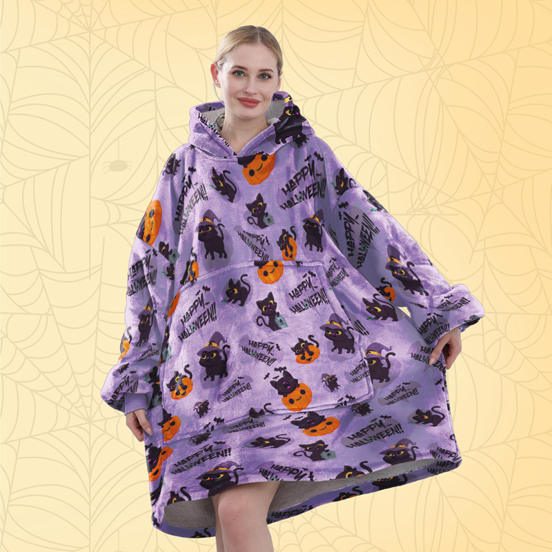 Halloween manta adulto suave franela con capucha bolsa de dormir Wearable Loose capa pijamas hogar