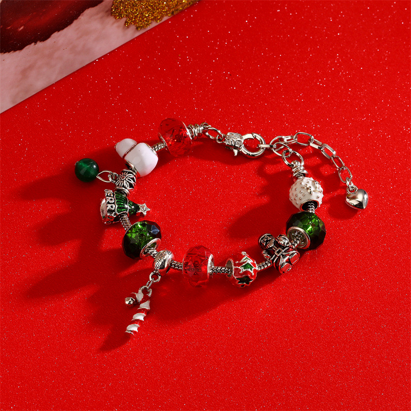 Cruz-frontera fábrica al por mayor ajustable de Navidad muñeco de nieve muleta pulsera DIY rojo pulsera de cuentas de regalo de Navidad