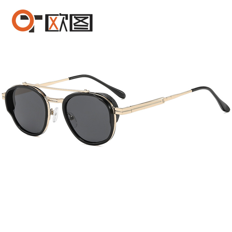 New European and American retro double-bridge oval frame sunglasses for men, small frame sunglasses for women, trendy cross-border 69364 New European and American retro double-bridge oval frame sunglasses for men, small frame sunglasses for women, trendy cross-border 69364