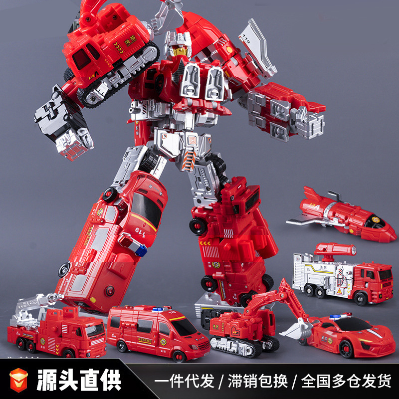 Six-In-One Star Transformation Fire Rescue Team Car Boy Gift Box Mecha Transformation Robot King Kong Toy