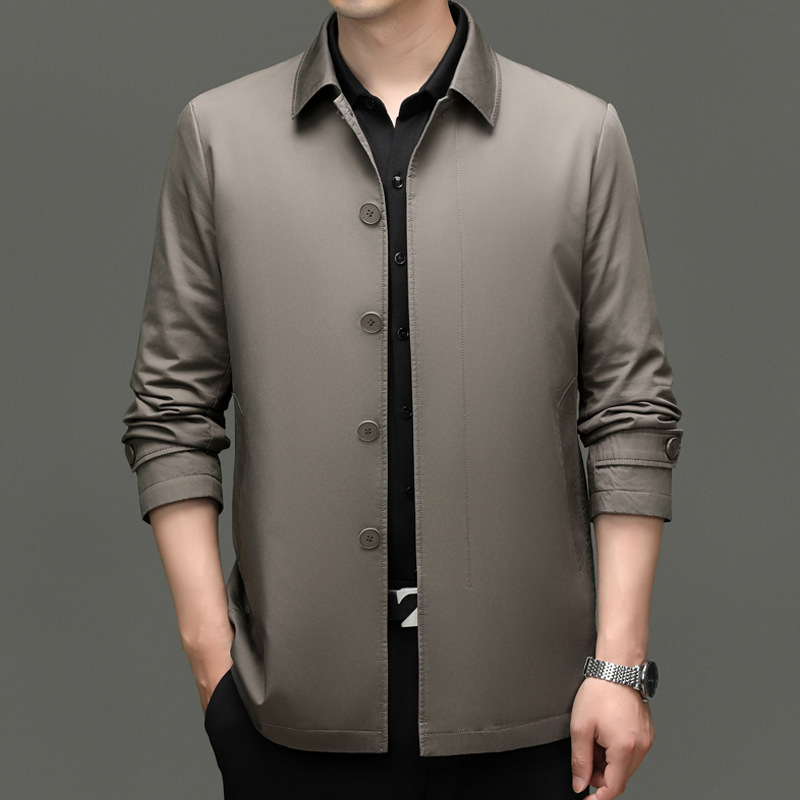时尚单排扣休闲翻领纯棉夹克衫男秋季新款气质青年韩版休闲外套