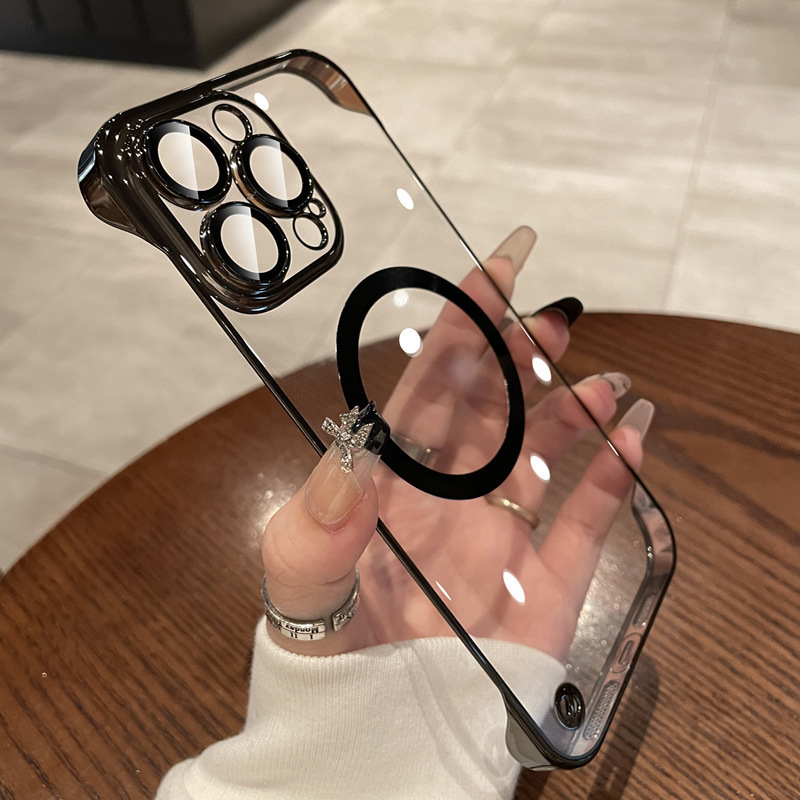 Funda para iPhone 17, con Marco Electrochapado, Lente Magnética MagSafe de Cristal, Textura Apple 14.