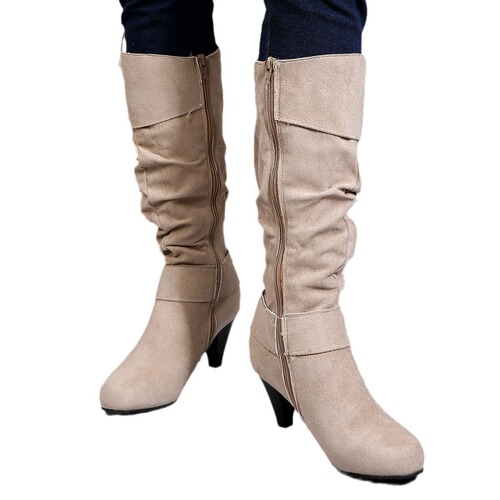 Women's Large Size Fall/Winter High Heel Boots with Solid Color PU Material