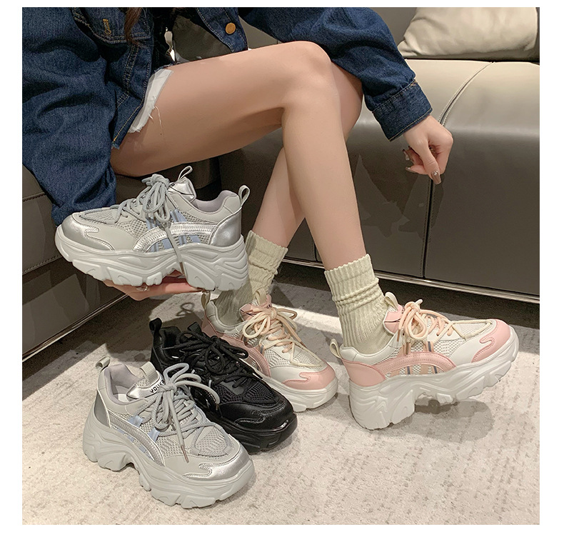 Scarpe da papà da donna 2024 nuova moda primaverile retrò piccole scarpe sportive con lacci alte con suola spessa_voghion.com