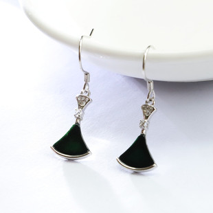 Xinyu S925 silver inlaid natural jadeite ear hook ink Cui small skirt earring factory wholesale FC2080809