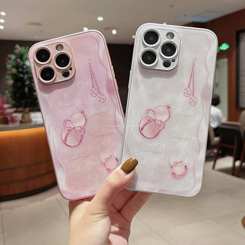 Good luck gourd for Apple 15 phone case 14pro shell pattern metal paint glass xsmax/11 protective case