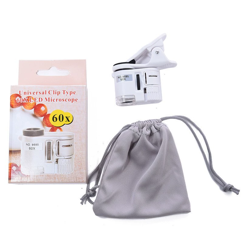 9595 Вт белый/серебристый 60 раз зажим для мобильного телефона фото светодиодный свет УФ детектор денег ювелирные изделия идентификация микроскоп увеличительное стекло
