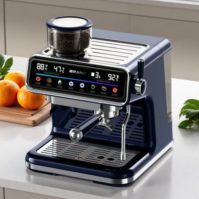 Cross-Border Italian-Style Semi-Automatic Coffee Machine with Pump Pressure for Home Use, Integrated Extraction, Milk Frothing, and Bean Grinding Coffee Machine, Cross-Border Supply
