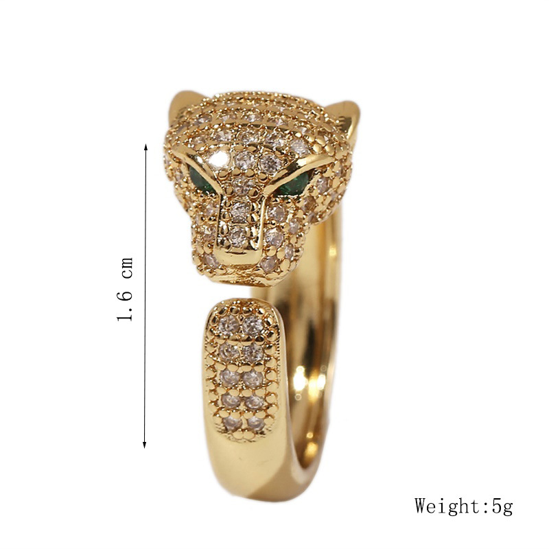 Korean Vintage Copper Inlaid Zirconium Leopard Open Ring Wholesale Nihaojewelry display picture 1