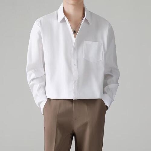 Spring and Autumn high elasticity silky comfortable seamless glue drop sense wrinkle resistant men's shirt business casual slim fit long sleeve shirt
