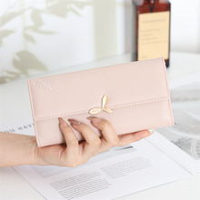 新款钱包女长款叶子五金搭扣小众设计多功能大容量手拿包多卡位包