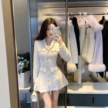 JustQin 10/8奥斯丁白茶秋冬新款收腰短裙千金小香风连衣裙女