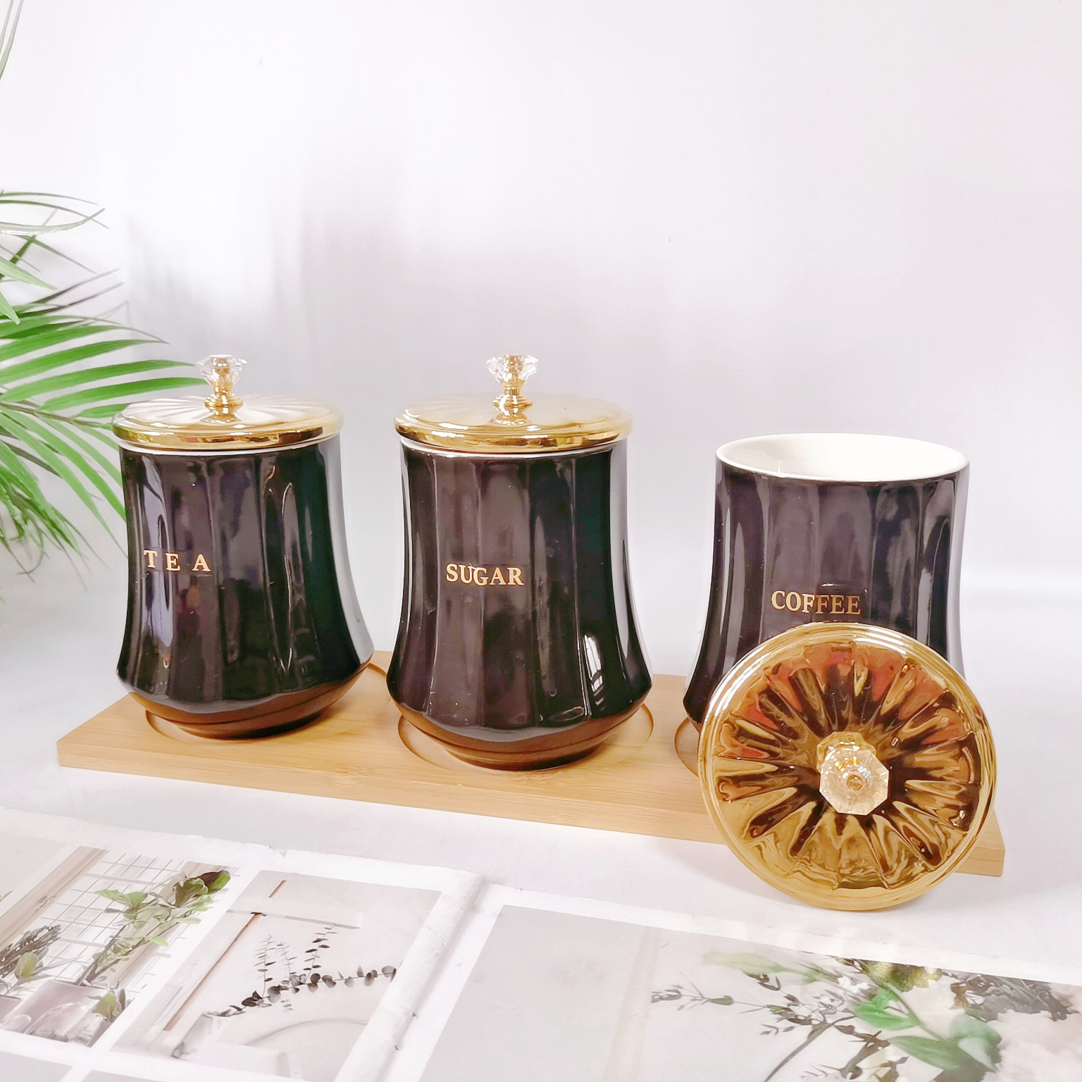 Nueva calabaza de cerámica sellada tarro traje cocina condimento tarro combinación sal azúcar almacenamiento tarro café té tarro