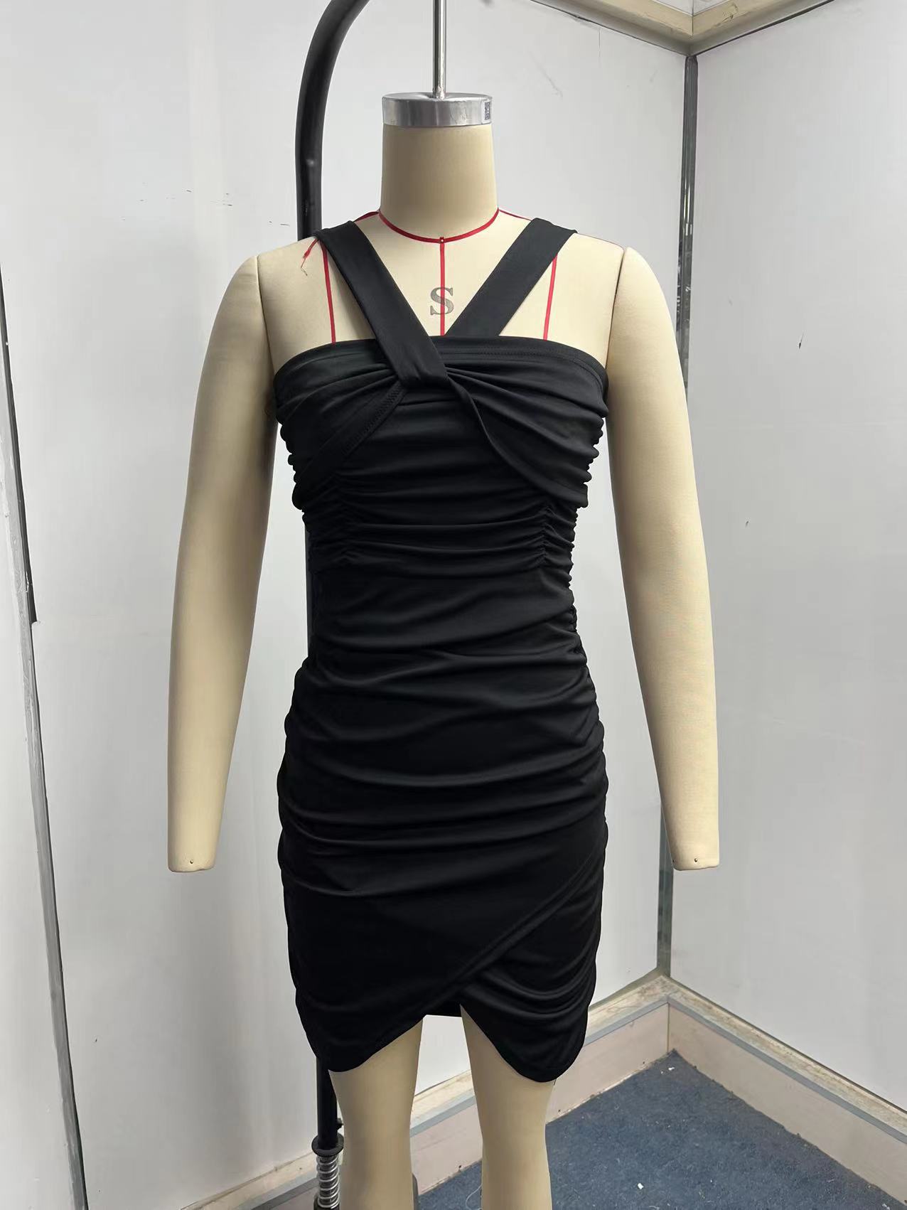 Women Clothing Sexy Dress Summer Sexy Cross Twist Strap Backless Pleated Hip Dress