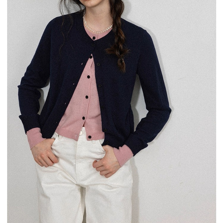 Lofi Chiose "Layered Aesthete" Contrast Color Fake Two-Piece Knitted Cardigan Women's Autumn Wool Top