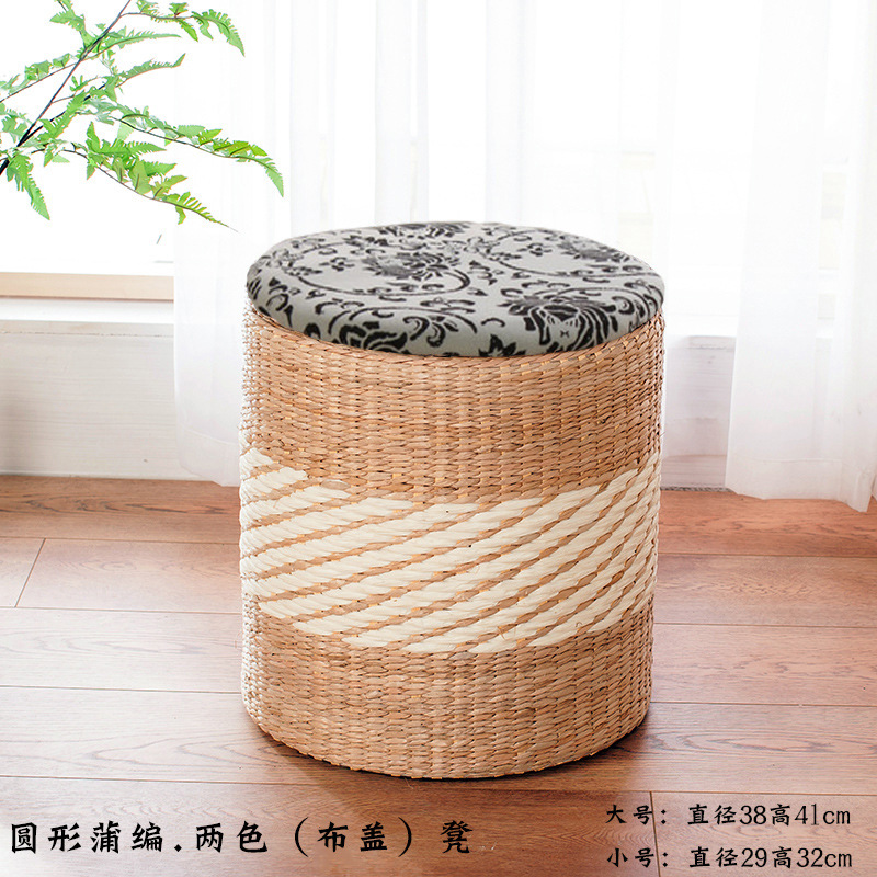 Taburete de almacenamiento de madera maciza tejido de paja Taburete de almacenamiento Taburete de cambio de zapatos tejido de ratán Taburete de maquillaje de sofá puede sentarse personas organizando caja de almacenamiento