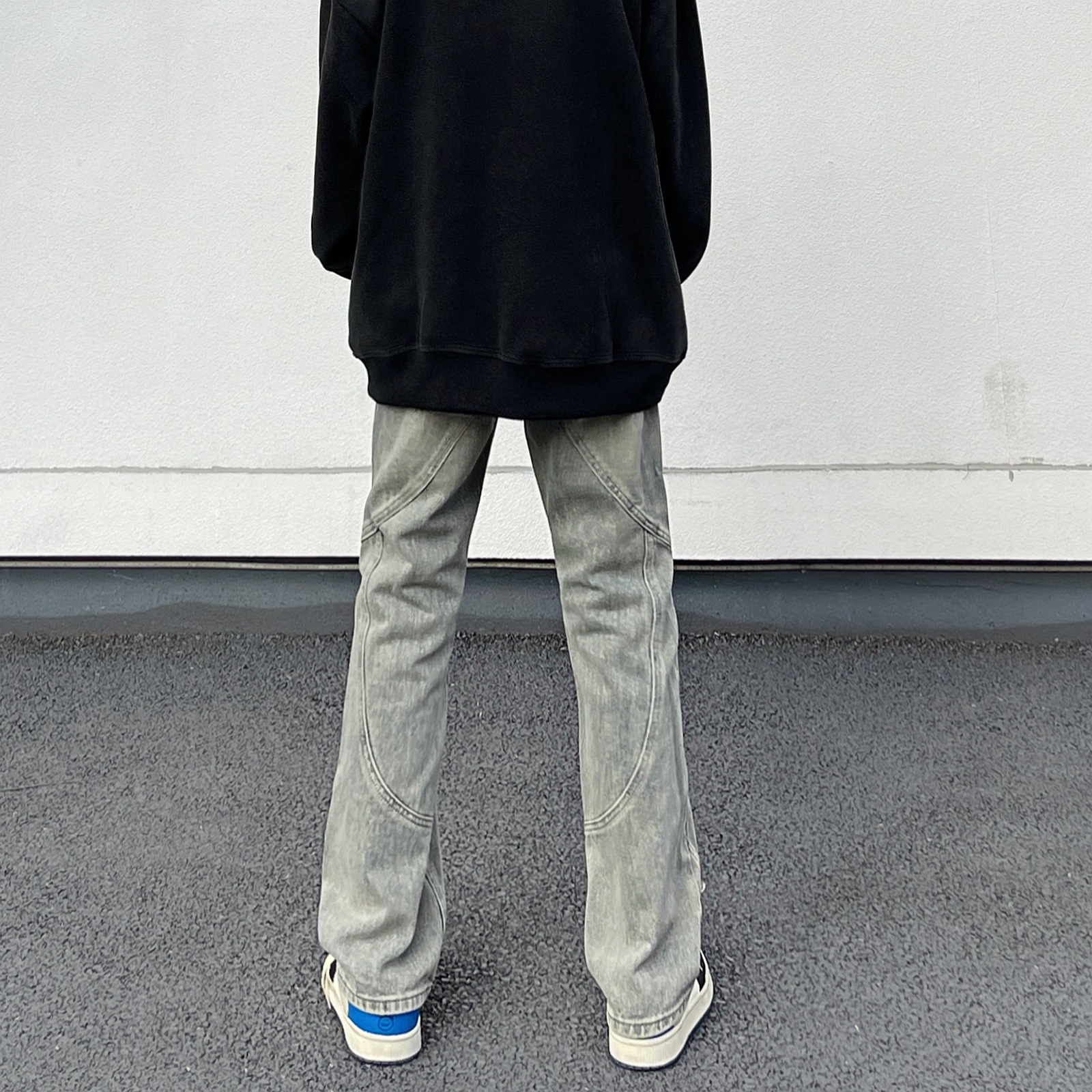 High Street American retro barro amarillo lavado jeans de los hombres flojos rectos hiphop diseño sentido Ruan guapo pantalones moda