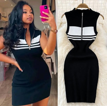 polo领条纹针织背心裙夏季高级感纯欲辣妹性感修身显瘦包臀连衣裙