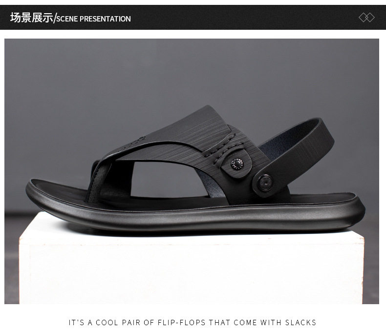 Dép sandal nam quai ngang mềm mại, hở ngón, đế bệt 1,5 cm, đi biển và dạo phố — 55216 màu đen chi tiết 13