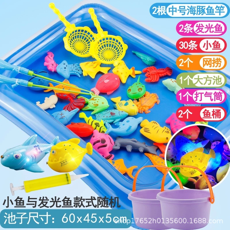 큰 사각형 풀 30마리 빛나는 물고기 2마리 중간 막대 2개 중간 그물 2개 물통 1개 펌프