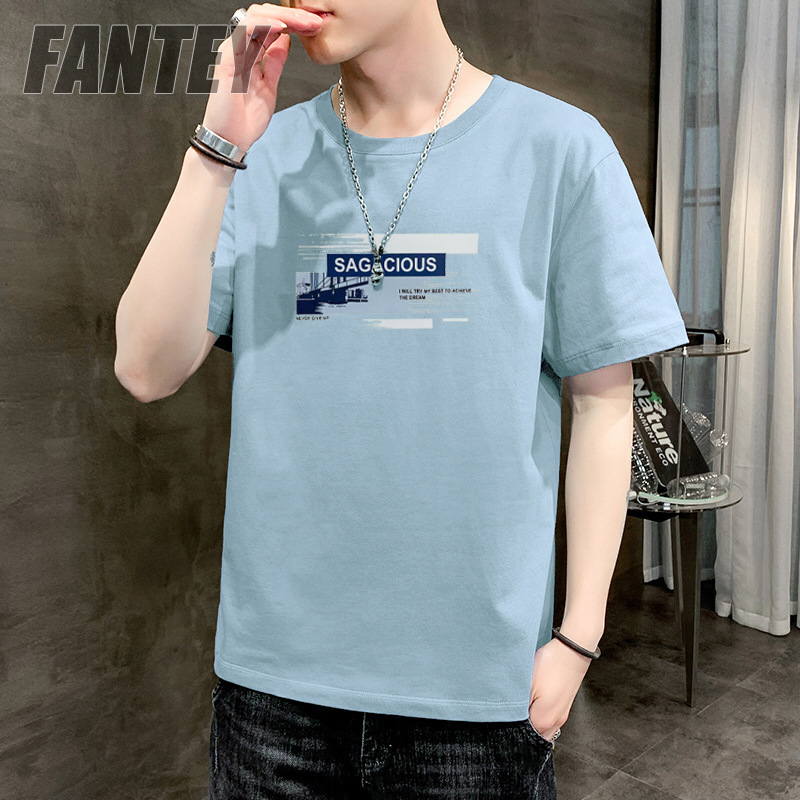Cotton short sleeve T-shirt with a round collar