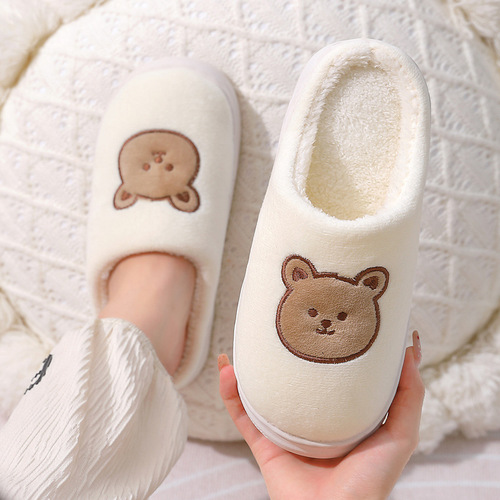 Home Cotton Slippers for Women Winter Cute Cartoon Embroidered Plush Warm Men's House Slippers for Men Winter