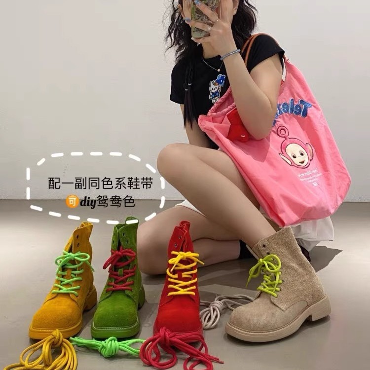 First-Layer Cowhide Boots for Women, Versatile European and American Style Summer New Colorful Short Boots for Women, Double Strap Motorcycle Boots