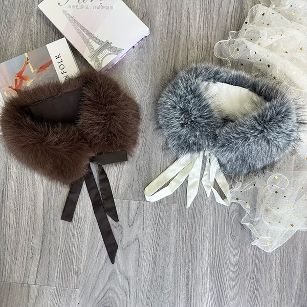 Various styles of faux fox fur scarves, versatile ribbon scarves, fur collars, and warm fur scarves for women