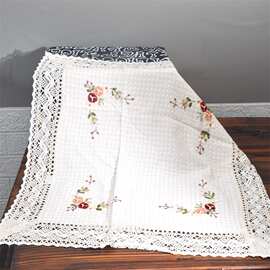 包邮原单床头柜茶壶盖布棉麻丝带绣方巾田园微波炉搭巾