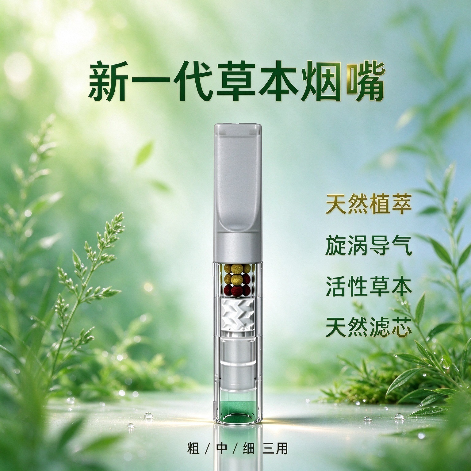 活性草本一次性过滤烟嘴三重过滤粗中细三用滤嘴烟具便携烟嘴批发