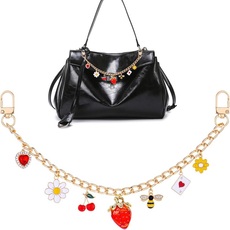 European and American Cross-Border Handbag Pendant Wallet - Y2K Strawberry Daisy Pendant Decoration, Gold Elegant Extension
