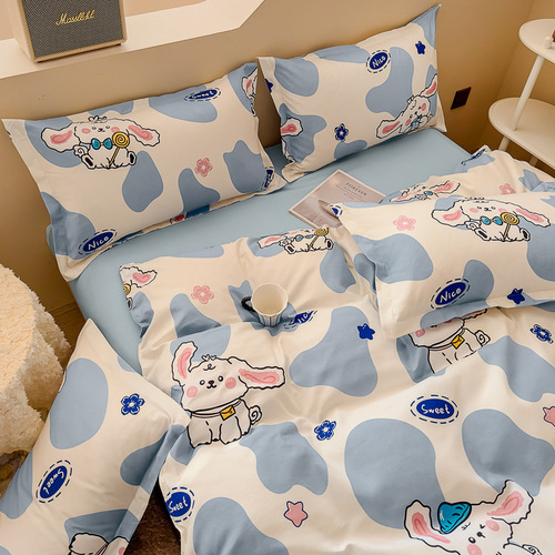 New Fuzzy Cartoon Four-Piece Set, Skin-Friendly and Warm, Student Dorm Single Three-Piece Bedding Gift for Drop Shipping