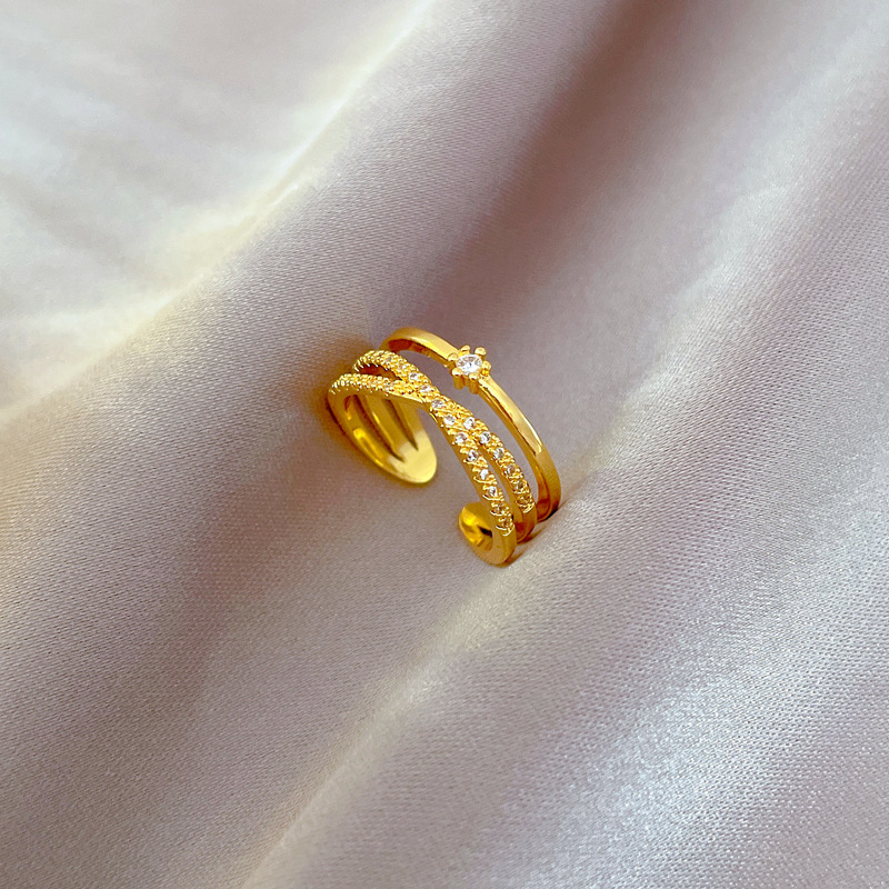 【 Echte Vergoldung 】 Offener Ring, modischer Damen-Persönlichkeitsring, Zeigefingerring, Ring mit Netz, rot, gleicher Stil, einfach_voghion.com